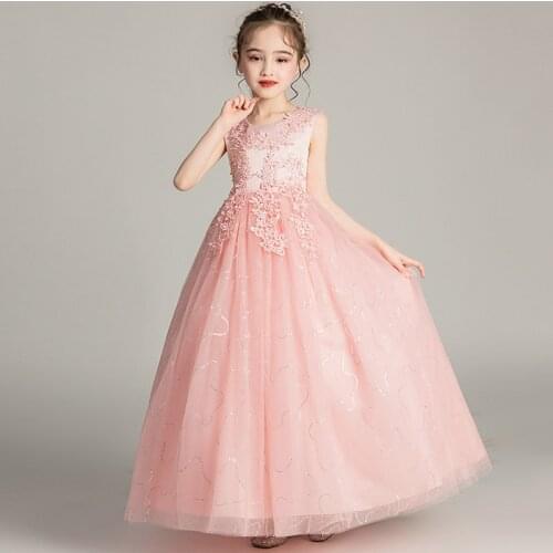 2021 Girls Childrens Wedding Dress First Communion Long Sleeveless Lace Princess Party Prom Dress for Girls Vestido Comunion