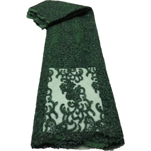 2021 New Green French Net Lace Fabric 5 Yards High Quality African Tulle Lace Fabric With Sequins For Nigerian Wedding Dress AW