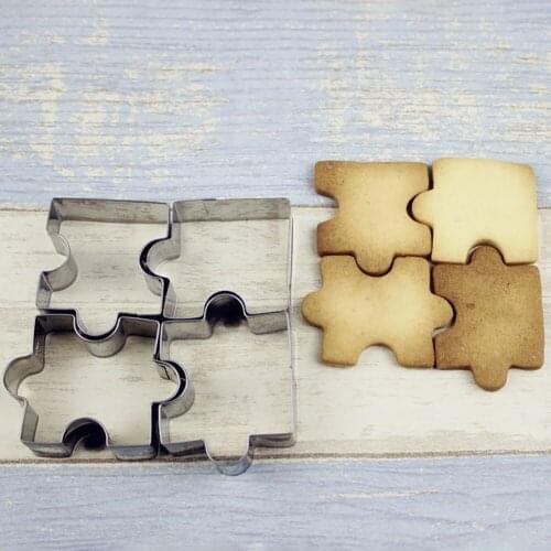 4pcs/lot Stainless Steel Cookie Puzzle Shape Cookie Cutters Toast Cutter DIY Biscuit Dessert Bakeware Cake Fondant Mold OK 0987