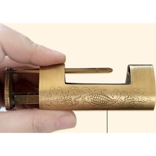 A01 Hardware accessories Chinese antique copper lock cross open padlock lock old small vintage carved ancient copper cross