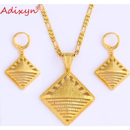 Adixyn Geometric Hollow Figaro Chain Necklace&Earring&Pendant Gold Color Ethnic Jewelry Sets For Women/Girls Gift N08233