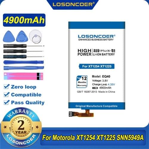 100% Original LOSONCOER 4900mAh EQ40 Battery for Motorola Moto Droid Turbo XT1225 XT1254 SNN5949A