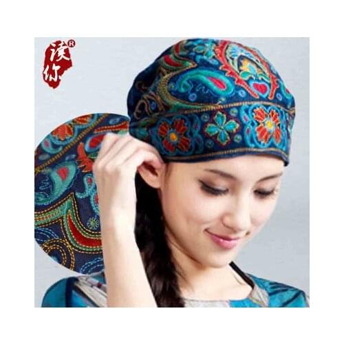 Mexican Style Spring And Autumn Ethnic Vintage Embroidery Flowers Bandanas Original Red Blue Print Hat Cat Free Shipping