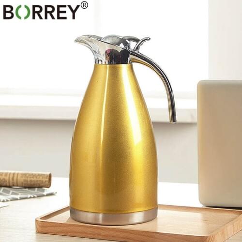 BORREY Stainless Steel Thermos Pot 24 Hour Heat Retention Vacuum Flask European Style Thermos Coffee Pot Insulated Water Bottle