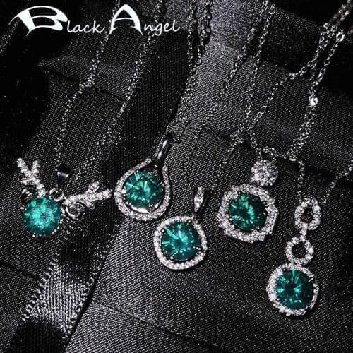 BLACK ANGEL 925 Silver 1/2/3 Carats Luxury Created Moissanit Blue Green CZ Heart Pendant Necklace For Women Jewelry Wedding Gift