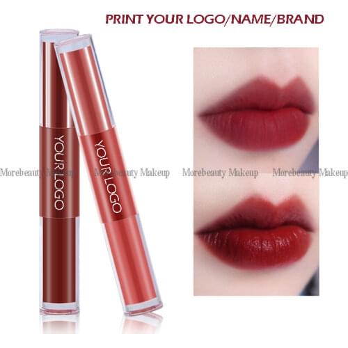 Print your Logo Name Double Head Matte Lipgloss Shine Sexy Beauty Makeup Liquid Lipstick Long Lasting Pigment Shimmer Lip Gloss
