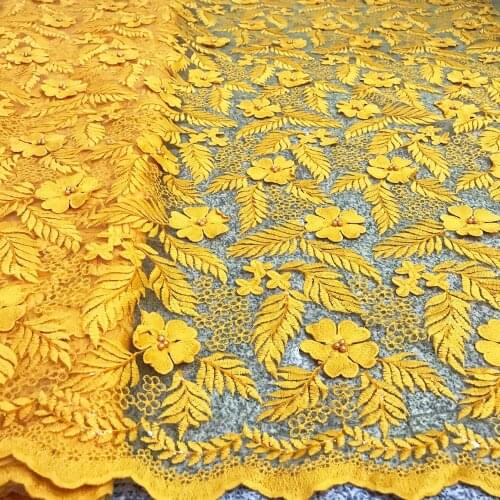 2020 Yellow Embroidery Laces With Beads And Sequins Fashion Style Guipure African French Evening Gown Dress Beaded Net Material