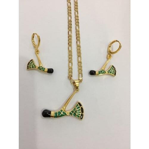 Crystal BAG BONE Pendant Chain Necklaces Earrings Gold Color PNG Jewellery Set Papua New Guinea Wedding party women girls gifts