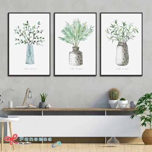 Art Print Minimalist Poster Fresh Green Vase Plant Canvas Painting Modular Pictures for Home Design Aesthetic Room Decor