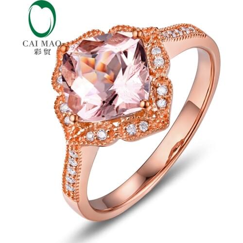 9K Rose Gold 2.08ct Natural Morganite & 0.13ct Diamonds Mligrain Engagement Classic Ring