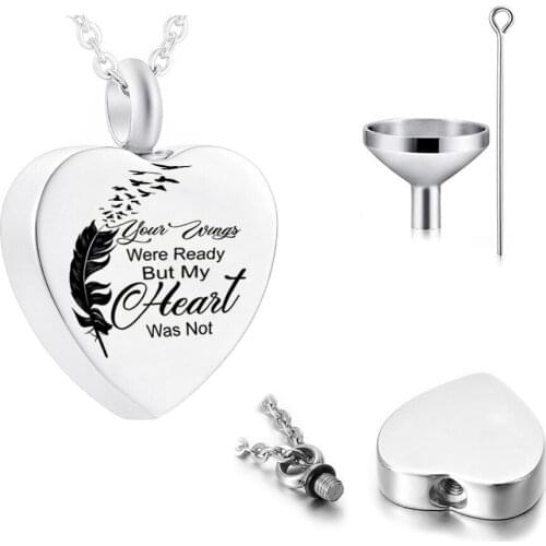 Cremation Jewelry Stainless Steel Heart-Shaped Feather Swan Urn Necklace For Human/Pet Ashes Memorial