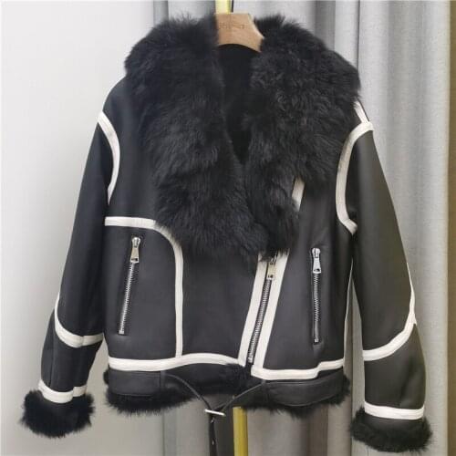 Sheepskin winter Jacket high fashion street Women Real double faced fur Outerwear female Tuscany leather with fur coat
