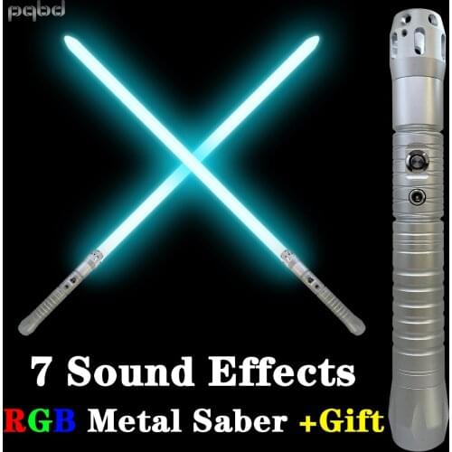 Pqbd Laser Sword RGB Automatic 11Color Change Silver Metal Hilt Lightsaber Original Movie 7 Sets Soundfonts Cosplay Blaster Toy