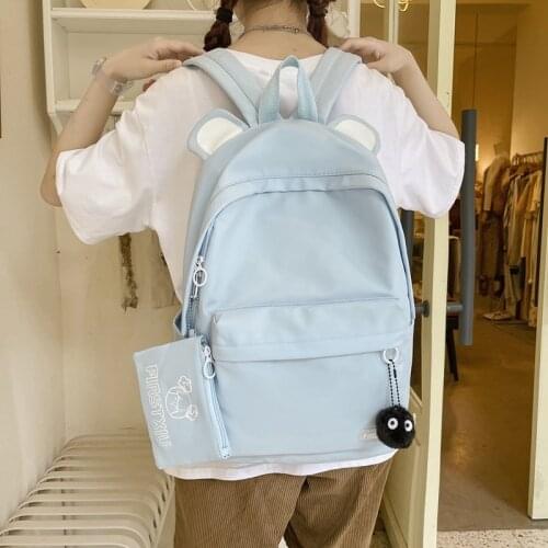 Fashion Womens Backpack Trendy Cute Pendant Solid Color School Bag For Girls Large Capacity Simple Leisure Travel Backpacks