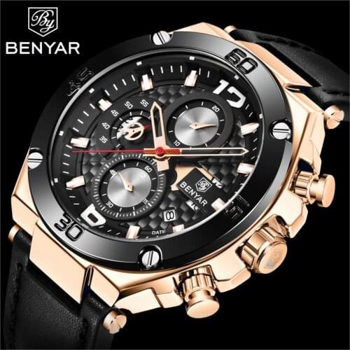 2020 New BENYAR Brand Men Quartz Watch Luxury Military Sport Chronograph Business Waterproof Leather Watches Relogio Masculino