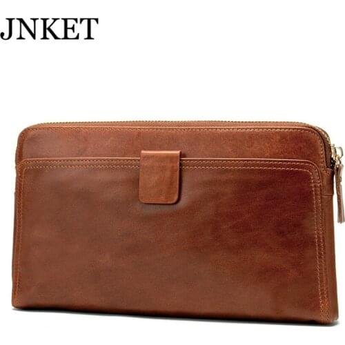 JNKET New Men’s Retro Cow Leather Wallet Business Purse Handbag Phone Bags Cards Holder