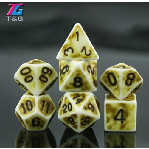 Retro Effect Dice Set 7Pcs/Set + Dice Bag Polyhedral TRPG DND Rpg Games for Opaque D4-D20 Multi Sides Dice for Board Game