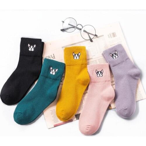 New Cartoon Womens Breathable embroidery Cotton Socks Lovely Animal Pattern Girl Sock Combed of Pure Cotton Female Socks