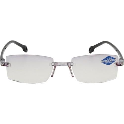 Rimless Diamond-cut Reading Glasses Anti-blue Light and Neutral