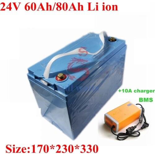 Rechargeable 24V 60AH 80ah Lithium ion Battery 25.9V Li-ion Waterproof IP68 Box for UPS Solar energy Golf Car