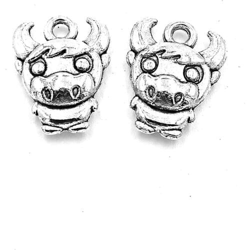 30pcs Cattle charms pendant 12x15mm antique silver ornament accessories jewelry making DIY base material