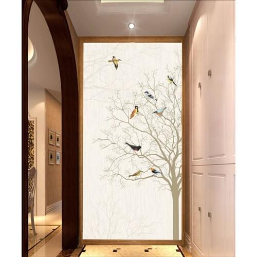 Custom simple elegant abstract tree birds porch background wall papel de parede,hotel restaurant living room 3d wallpaper