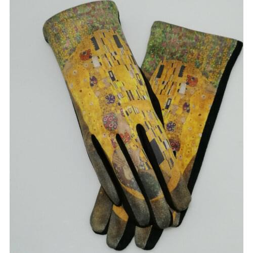 Gustav Klimts Oil Painting Gloves Women Der Kuss Pattern Touch Screen Guantes De Mujer Necessary For Party Accessories Gants