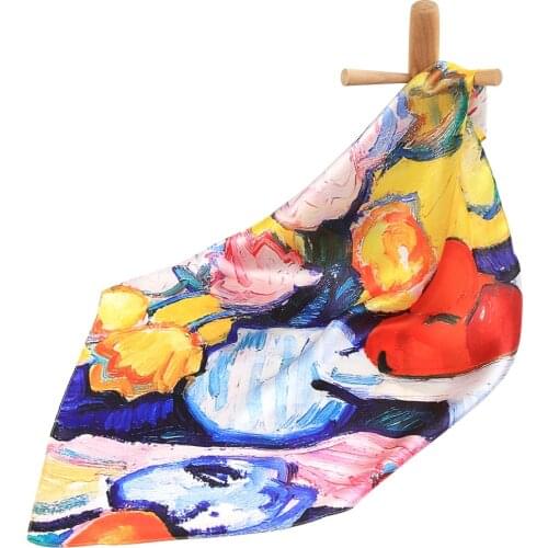 Pure Silk Scarf Women Bandana Female Handkerchief Flower Fruit Oil Painting Hair Scarf Top Womens Natural Silk Square Headband