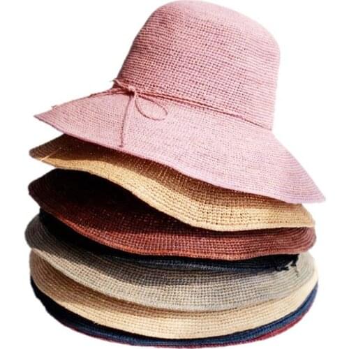 Doitbest High quality Wide Brim Straw Hats Summer Sun Hats for Women Lady Beach Hats Foldable sunscreen Flat Gorras