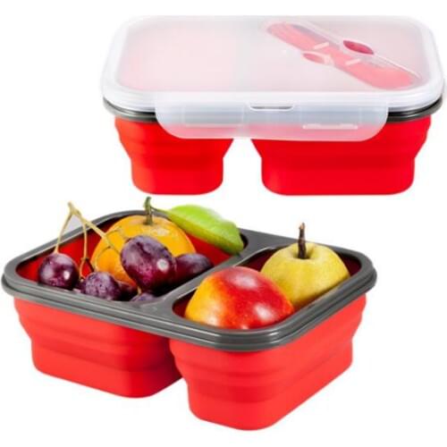 2 Cells Silicone Collapsible Portable Lunch Box Microwave Oven Bowl Folding Food Storage Lunch Container Lunchbox SN2102