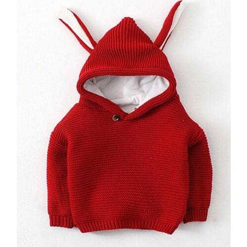 Baby Winter Autumn Sweater 2019 Childrens Sweaters Cute Rabbit Ears Girls Boys Hooded Sweater Cotton Knit Childrens Clothing