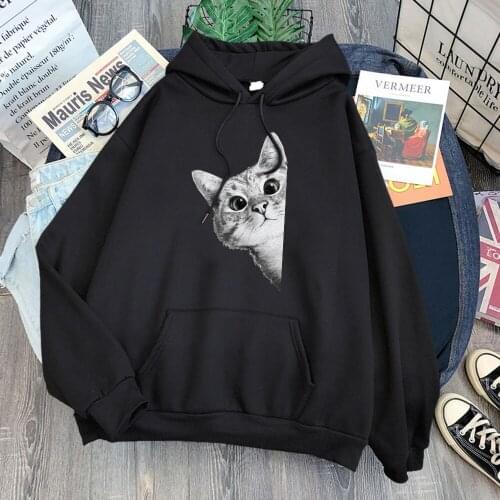 Funny Kitten Cat Print Hoodies For Teen Girls Loose Harajuku Streetwear Womens Clothing Aesthetics Fashion Women Sweatshirt