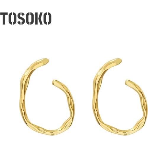 TOSOKO Stainless Steel Jewelry Wavy Geometric Hoop Earrings Fashion Womens Earrings BSF319