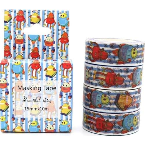 Box Package Cartoon Robot Washi Tape Excellent Quality Colorful Paper Masking Tape DIY Decorative Tapes 10m*15mm