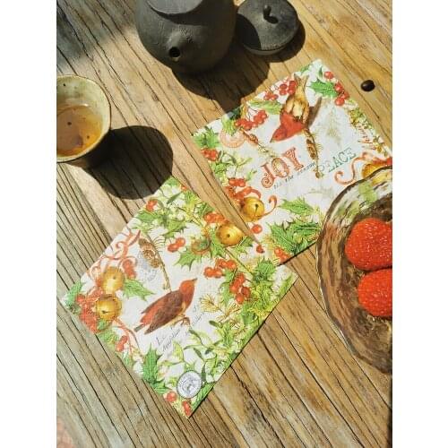 25cm 20pcs/lot Vintage Napkin Paper Tissue Printed Flower Bird Handkerchief Decoupage Servilletas Wedding Birthday Party Decor