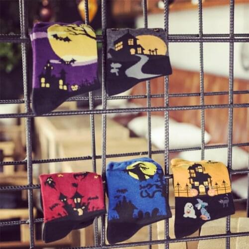 Halloween Women Socks Harajuku Cute Socks Winter Autumn New Women In Tube Sock Fashion Cotton EUR35-40 Purple Printed Socks