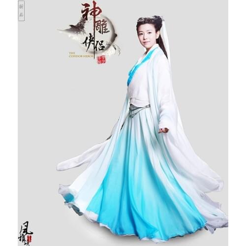 2 Designs Light Blue Swordlady Costume Aesthetic Elegant Fairy Costume Legend of Condor Hero ShenDiaoXiaLv Costumes Chen Yanxi
