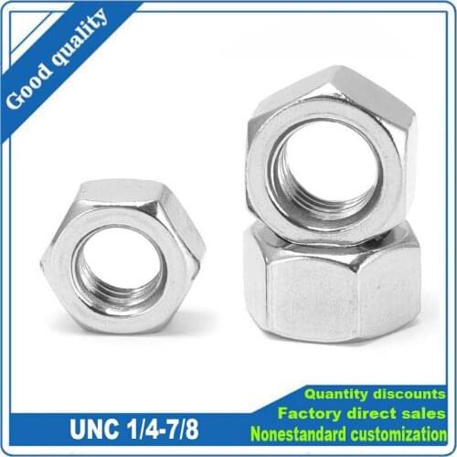 1/10pcs UNC 1/4 5/16 3/8 7/16 1/2 9/16 5/8 3/4 7/8 304 A2-70 Stainless Steel UK US Standard Coarse Thread Hex Nut Hexagon Nut