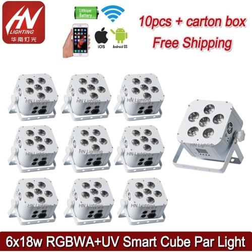 10pcs Rechargable Stage Light 6*18W 6in1 RGBAW UV Battery Operated LED Par Light With Remote Control LED Par64 Can uplighting
