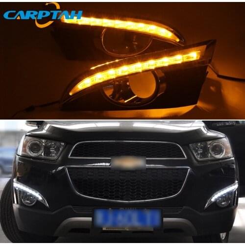 12V Car LED DRL Daylihgts For Chevrolet Captiva 2011 2012 2013 Yellow Turn Signal LED Daytime Running Light Foglamps Headlamp