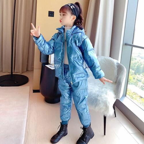 4 Colors Fashion Winter Girls Clothes Set High Quality Warm Down Cotton Coats+Pants Suit Casual Cute Baby Girl Outfit 3-12 Year