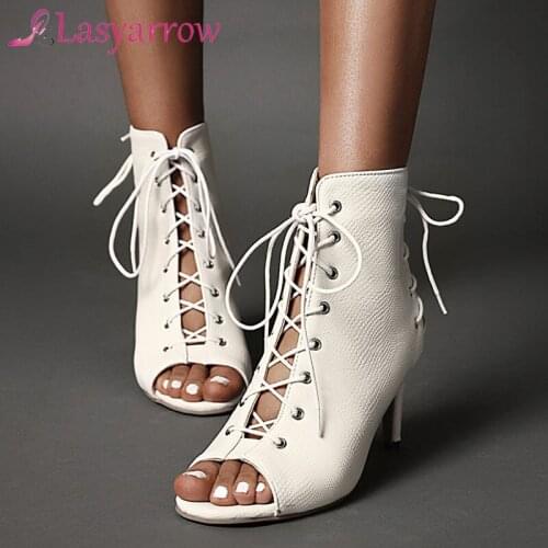 Lasyarrow Cross Tied Peep Toe Summer Boots 2020 Spring Summer High Heels Pumps Classic Design Night Club Sexy Shoes Woman Heels