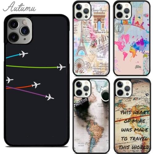World Map Travel Go Travel Quotes Phone Case for iPhone 11 12 Pro Max mini X XR XS SE 2020 5 6S 7 8 Plus Galaxy S8 S9 S10 Cover
