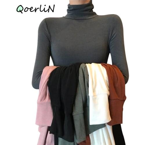Black Turtleneck T-Shirts Womens Autumn Long Sleeve High-neck T-shirt Tight-fitting All-match Slim Solid Bottoming Shirt Blouse
