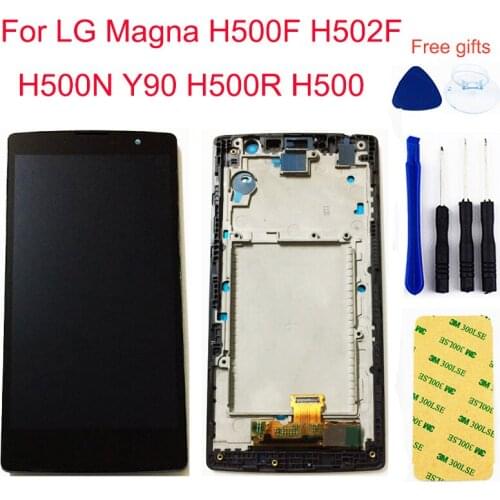 Black For LG Magna H500F H502F H500N Y90 H500R H500 LCD Display Monitor + Touch Screen Digitizer Sensor Glass Assembly + Frame
