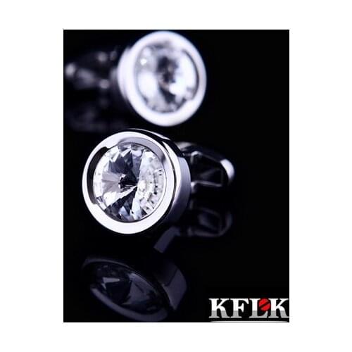 KFLK Luxury shirt cufflinks for mens Brand cuff buttons wedding Groom Crystal cuff links High Quality White abotoaduras Jewelry