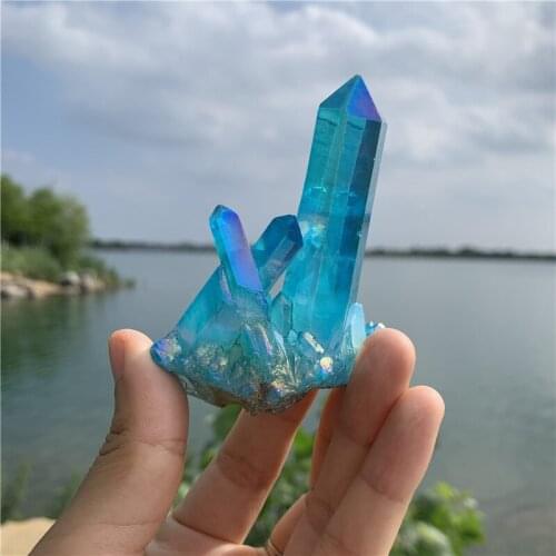 1000g pretty free size electroplated blue quartz cluster reiki healing crystals flowers energy stone for home decoration