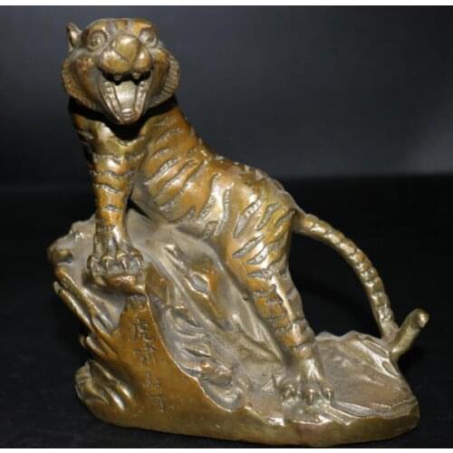 China brass Tiger Roar Mountain River crafts statue