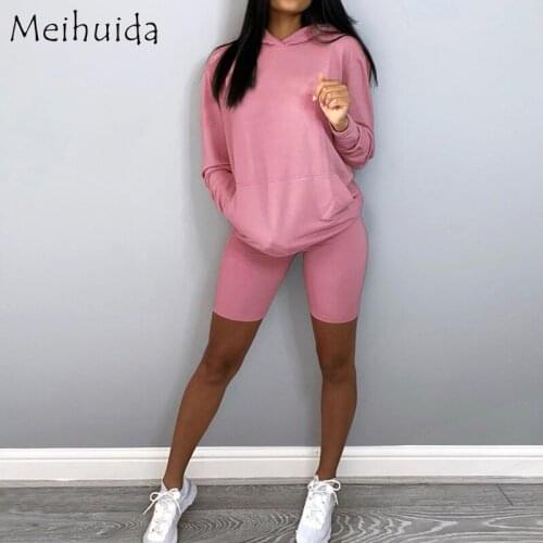 Women Hoodies Sets Tracksuit 2 Pieces Suit Set Female Solid Color Long Sleeve Pocket Hooded Pullover Shorts Clothes for Summer
