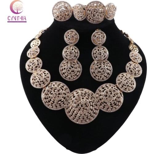 CYNTHIA Fashion Crystal Jewelry Sets Gold Color Bridal Necklace Earrings Sets Party Wedding Costume Jewellery Gifts for Women